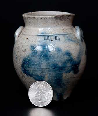 Rare Miniature Ovoid Stoneware Jar Impressed E. L., New York State or Ohio origin