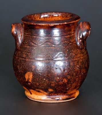 Exceptional Great Road, TN or VA Miniature Handled Redware Jar