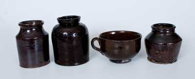 Lot of Four: Earthenware Vessels incl. 18th Century New England Redware Porringer and Two New England Redware Jars