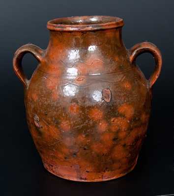 Open-Handled Redware Vase, probably New England, first half 19th century