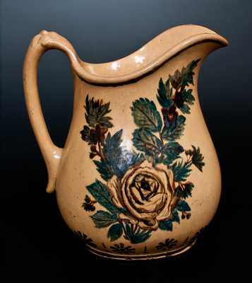 Extremely Rare Salineville, OH Yelloware Pitcher w/ Inscription and Rose Decoration