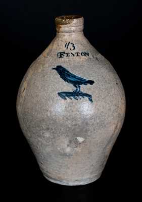 Extremely Rare J FENTON (Dorset, VT c1805) Stoneware Jug w/ Impressed Bird Decoration