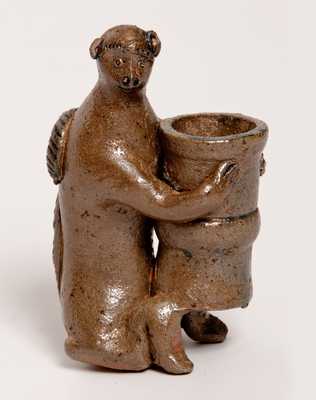 Stoneware Figure of a Monkey Holding a Flowerpot, probably Southern, possibly Decker (Tennessee)