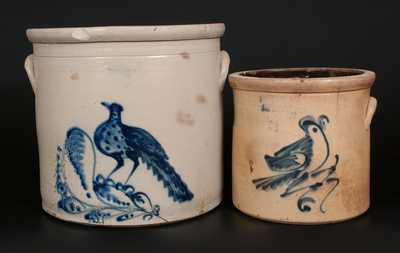 Lot of Two: FORT EDWARD, NY Stoneware Crocks with Bird Decoration