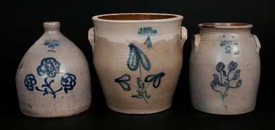 Lot of Three: HART Stoneware Crocks and Jug from SHERBURNE and OGDENSBURGH