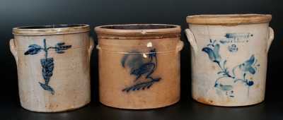 Lot of Three: 2 Gal. Stoneware Crocks incl. Signed S. PURDY and M. WOODRUFF / CORTLAND