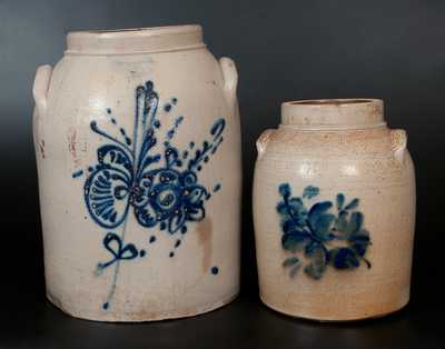 Lot of Two: Stoneware Crocks w/ Large Bird Decoration Marked N. A. WHITE & SON, WHITES UTICA