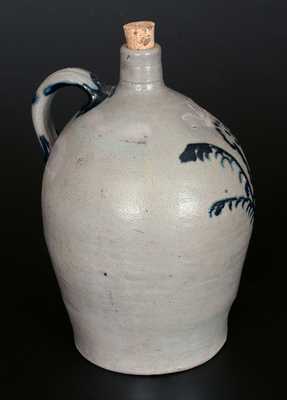 Extremely Rare Baltimore Stoneware Jug with Slip-Trailed Floral Decoration, c1820-1825