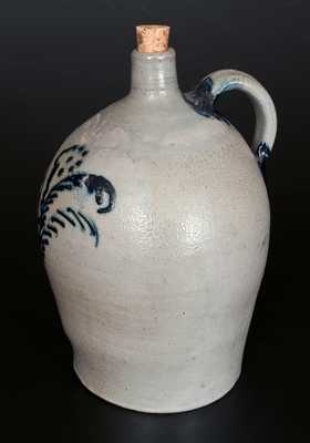 Extremely Rare Baltimore Stoneware Jug with Slip-Trailed Floral Decoration, c1820-1825