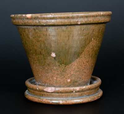 Scarce Copper-Glazed Redware Flowerpot, att. Daniel M. Baker, Waynesboro, PA