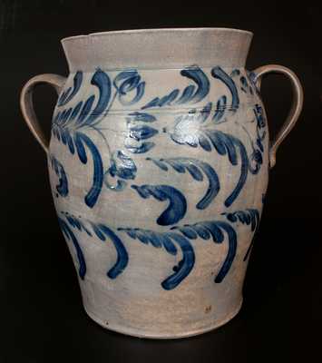 Monumental 10 Gal. Open-Handled Baltimore Stoneware Jar w/ Profuse Cobalt Floral Decoration