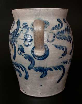 Monumental 10 Gal. Open-Handled Baltimore Stoneware Jar w/ Profuse Cobalt Floral Decoration