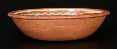 Very Important I. BELL Redware Bowl w/ Three-Color Slip Decoration and Yellow-Slip 