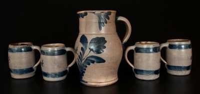 Exceptional Stoneware Presentation Pitcher and Four Mug Set, Richard Remmey, Philadelphia, PA, circa 1880