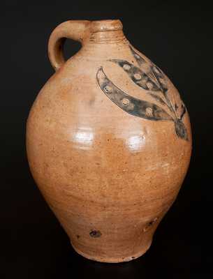 Exceptional Manhattan Stoneware Jug w/ Large Incised Tulip Decoration and Impressed Asterisk Accents, c1810