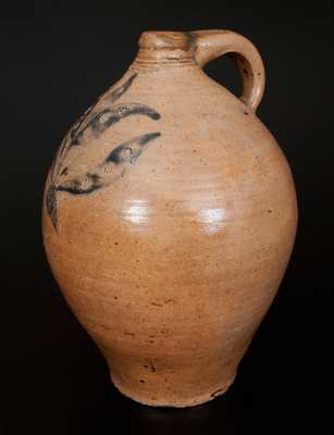 Exceptional Manhattan Stoneware Jug w/ Large Incised Tulip Decoration and Impressed Asterisk Accents, c1810