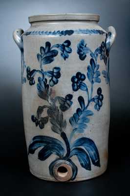4 Gal. Henry Remmey, Philadelphia Stoneware Water Cooler w/ Profuse Cobalt Floral Decoration
