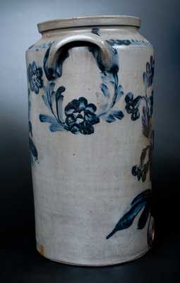 4 Gal. Henry Remmey, Philadelphia Stoneware Water Cooler w/ Profuse Cobalt Floral Decoration