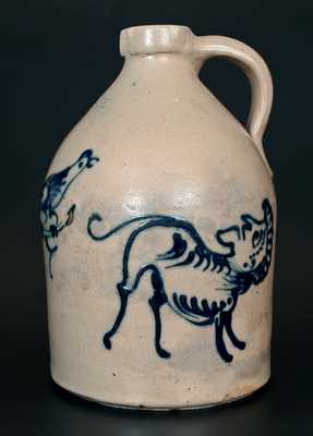 Extremely Rare J. & E. NORTON / BENNINGTON, VT Stoneware Jug w/ Mythical Creature and Bird Designs