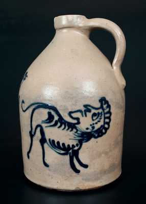 Extremely Rare J. & E. NORTON / BENNINGTON, VT Stoneware Jug w/ Mythical Creature and Bird Designs