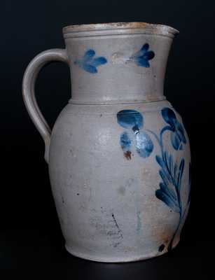 P. HERRMANN / BALTIMORE Stoneware Pitcher w/ Cobalt Floral Decoration