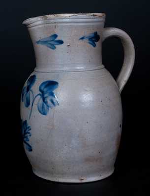 P. HERRMANN / BALTIMORE Stoneware Pitcher w/ Cobalt Floral Decoration