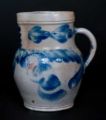 Small-Sized Southeastern PA Stoneware Pitcher with Cobalt Hanging Floral Decoration
