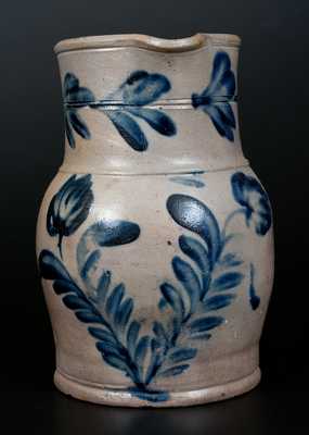 Half-Gallon Remmey (Philadelphia) Stoneware Pitcher with Cobalt Floral Decoration