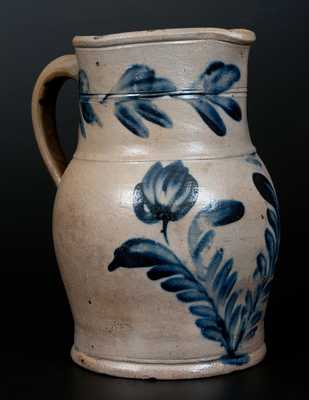 Half-Gallon Remmey (Philadelphia) Stoneware Pitcher with Cobalt Floral Decoration