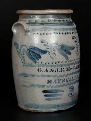 Rare Stoneware Crock Stenciled G.A. & J.E. McCARTHEY / MAYSVILLE, KY w/ Profuse Cobalt Floral Decoration, Greensboro, PA, origin