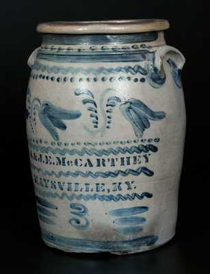 Rare Stoneware Crock Stenciled G.A. & J.E. McCARTHEY / MAYSVILLE, KY w/ Profuse Cobalt Floral Decoration, Greensboro, PA, origin