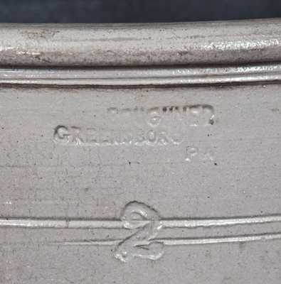 Rare 2 Gal. BOUGHNER / GREENSBORO, PA Stoneware Handled Bowl w/ Profuse Cobalt Decoration