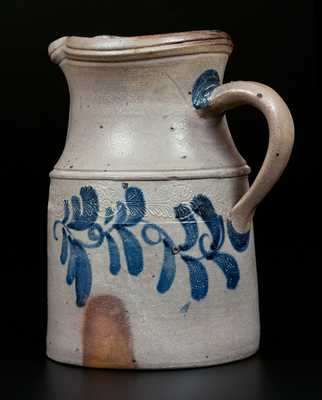 Extremely Rare Stoneware Pitcher w/ Coggled and Brushed Decoration att. Thompson Pottery, Morgantown, WV