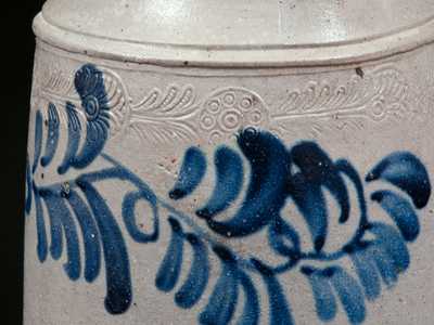 Extremely Rare Stoneware Pitcher w/ Coggled and Brushed Decoration att. Thompson Pottery, Morgantown, WV