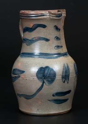 Rare 1 Gal. Stoneware Pitcher with Ornate Brushed Cobalt Decoration, Western PA origin
