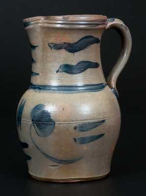 Rare 1 Gal. Stoneware Pitcher with Ornate Brushed Cobalt Decoration, Western PA origin