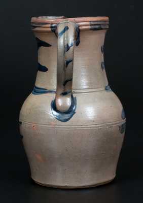 Rare 1 Gal. Stoneware Pitcher with Ornate Brushed Cobalt Decoration, Western PA origin