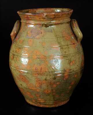 Extremely Rare Whately, MA Redware Presentation Crock Made by Potter Lemuel A. Wait for Future Wife Louisa Dickinson