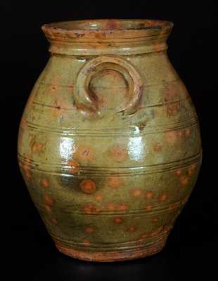 Extremely Rare Whately, MA Redware Presentation Crock Made by Potter Lemuel A. Wait for Future Wife Louisa Dickinson