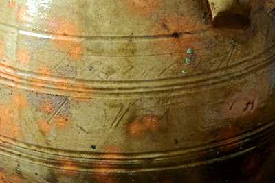 Extremely Rare Whately, MA Redware Presentation Crock Made by Potter Lemuel A. Wait for Future Wife Louisa Dickinson