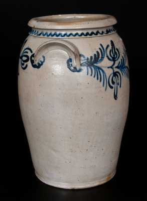 Fine B. C. MILBURN / ALEXA., Alexandria, VA Stoneware Jar w/ Slip-Trailed Floral Decoration