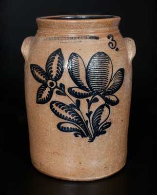 F. STETZENMEYER & CO. / ROCHESTER, NY 3 Gal. Stoneware Crock w/ Elaborate Slip-Trailed Floral Decoration