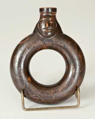 Extremely Rare Stoneware Ring Flask / Face Vessel, 1830