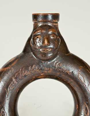 Extremely Rare Stoneware Ring Flask / Face Vessel, 1830