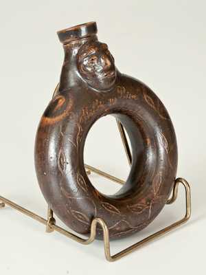 Extremely Rare Stoneware Ring Flask / Face Vessel, 1830