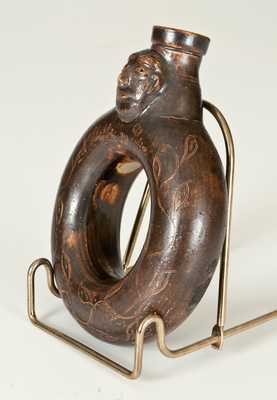 Extremely Rare Stoneware Ring Flask / Face Vessel, 1830