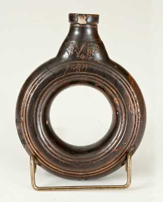 Extremely Rare Stoneware Ring Flask / Face Vessel, 1830