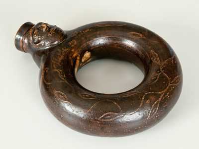 Extremely Rare Stoneware Ring Flask / Face Vessel, 1830