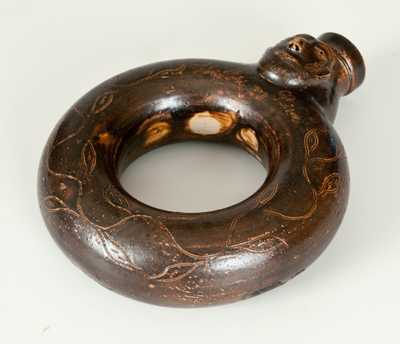 Extremely Rare Stoneware Ring Flask / Face Vessel, 1830