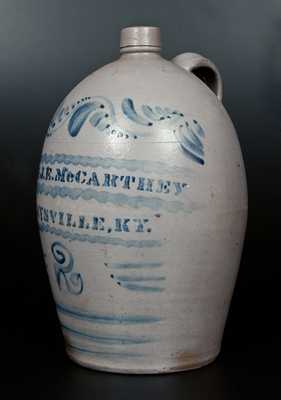 Rare Stoneware Jug Stenciled G.A. & J.E. McCARTHEY / MAYSVILLE, KY w/ Profuse Cobalt Decoration, Greensboro, PA, origin